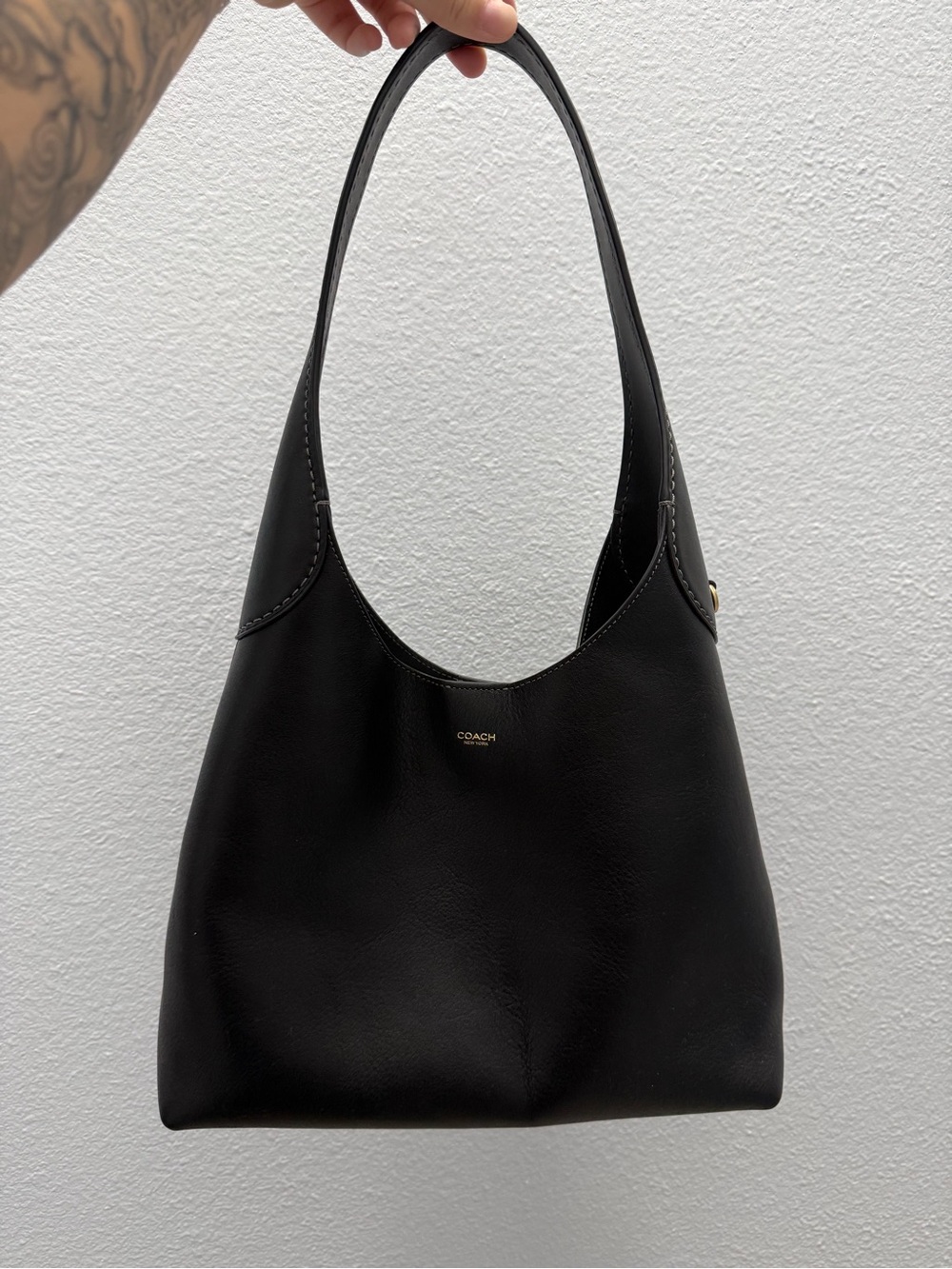 Coach Brooklyn 28 Black Leather Hobo Shoulder Bag with Gold Logo